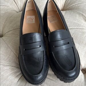 DV by Dolce Vita Black Leather Loafers with Modern Platform Sole